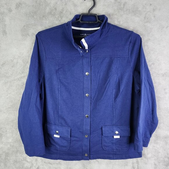 Womans Blue Karen Scott Sport Jacket Snap Button Down & Pockets Size 3X - Picture 2 of 7